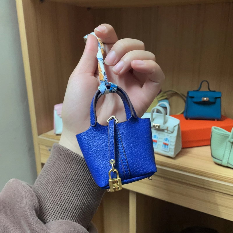 Pure Color Mini Picotin H bag pendant High quality PU keychain lipstick case Earphone bag pendant Car keychain pendant decoration