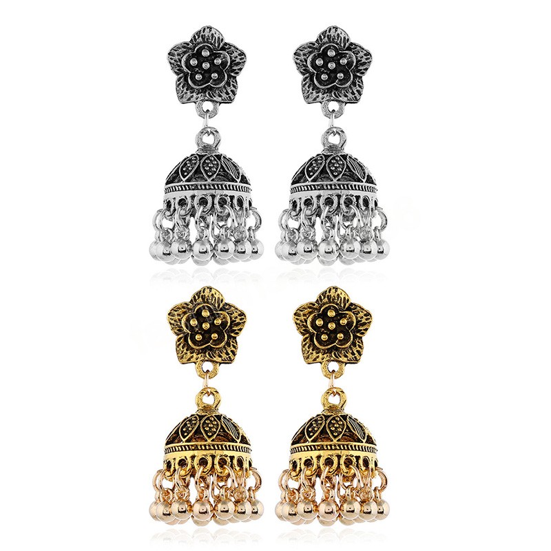 Rétro fleur cloche pendentif boucles d'oreilles femmes dames Vintage Style ethnique cloche gland boucles d'oreilles bohème fête bijoux cadeaux