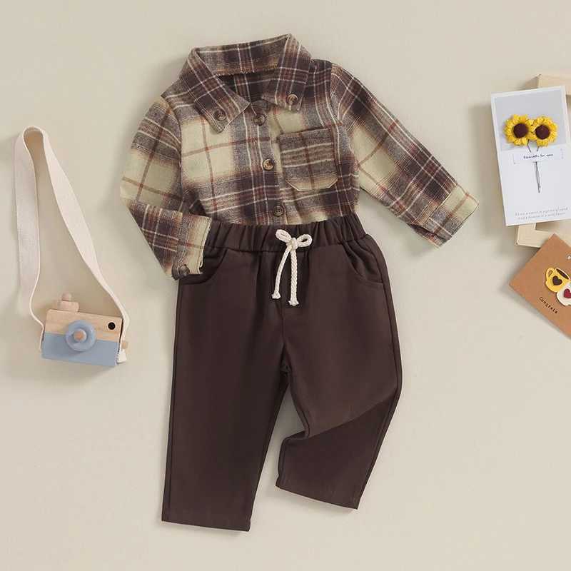 Kleidungssets ma baby Neugeborenen Kleinkind Baby Jungen Kleidung Sets Langarm Plaid Print Hemd Strampler Hosen Herbst Frühling Outfits