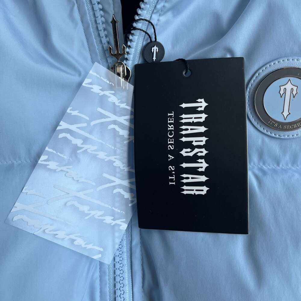 Trapstar Women's Down Short Jacket Ice Blue Gradient Black Embroidered Small Label Drill Uk