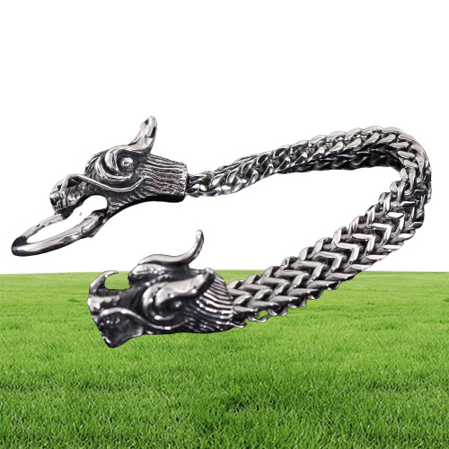 Trustylan vintage aço inoxidável Men Bracelet Cool Double Dragon Head Acessório de joias masculinas Branquilha de mensagens fria 225mm Y184617827