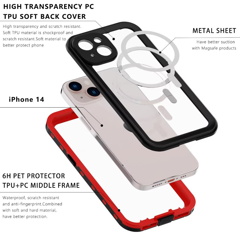 Redpepper Caso à prova d'água Redpepper Casos resistentes à prova de choques Casos subaquáticos para iPhone 14 14Pro 14Max iPhone14 Pro Max Support MagSafe e carregamento sem fio