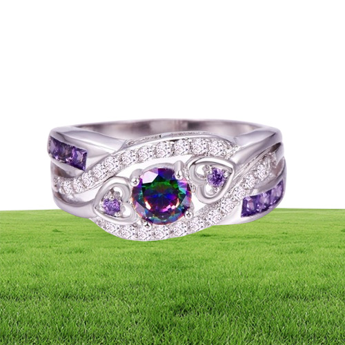 Yhamni 100 Solid 925 Sterling Silver Ring Purple Color Cubic Zirconia Ring Fashion WeddingRingsギフトZR8098104712