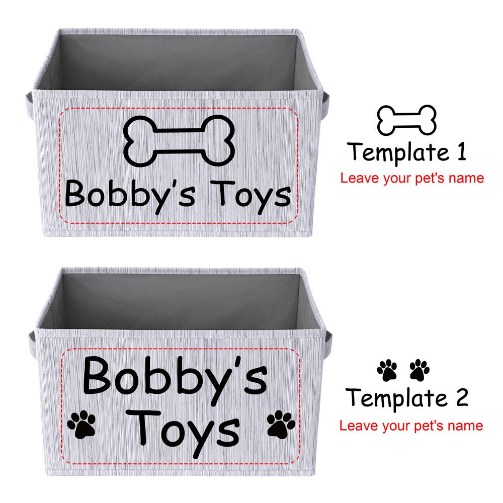 Accessoires Boîte de rangement personnalisée pour jouets pour animaux de compagnie, impression gratuite du nom du chien, conteneur de rangement pour jouets pour chiens et chats, sac pliable, panier pour chiens et chats