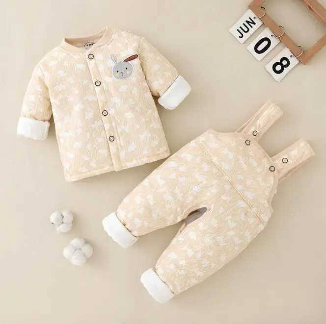Clothing Sets Baby Split Two-Piece Set With Double Layered Plush And Thickened Winter Style For Boys And Girls Open Range Shoulder Strap Pant R231127