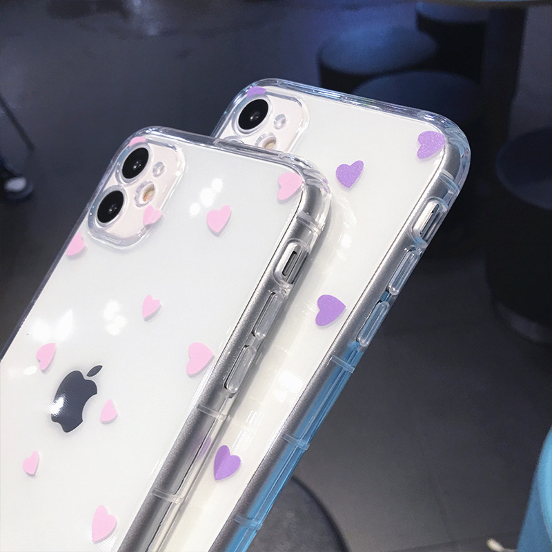 Pour iPhone 14 Étui Transparent Pour iPhone 11 Étui iPhone 13 15 12 14 Pro Max 13 Mini XS XR X 7 8 SE Doux Amour Coeur Couverture