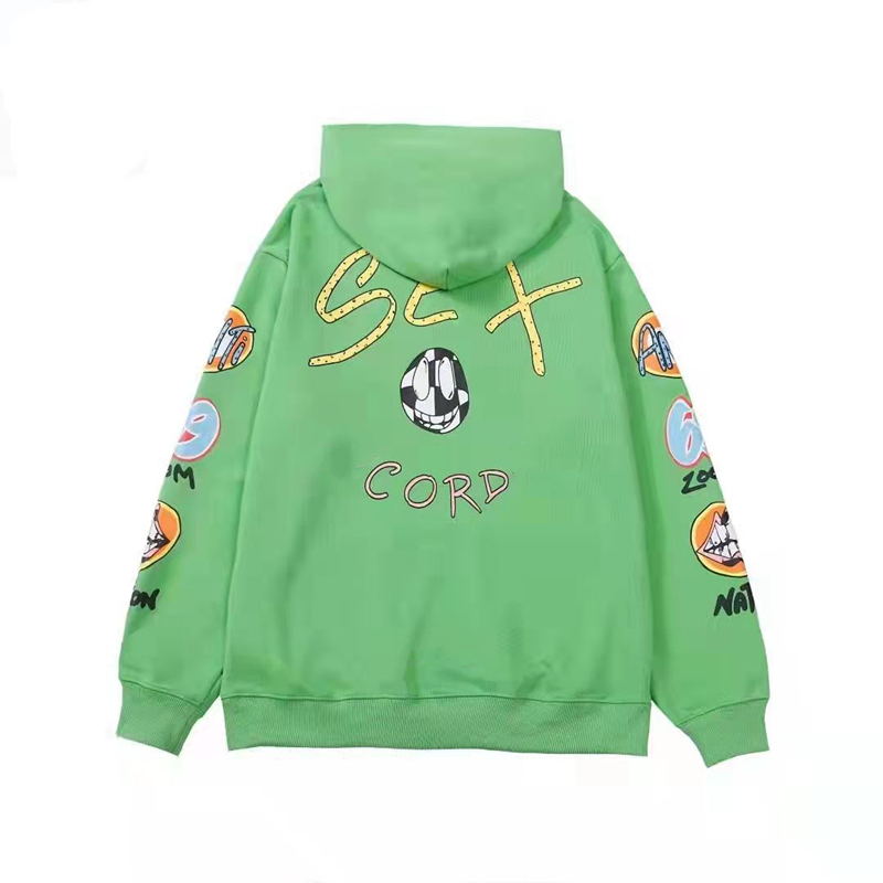 High quality men hooded hoodie fashion sports leisure letter printing green graffiti women street brand pure cotton loose coat mens sweater hip hop stickers hoodies