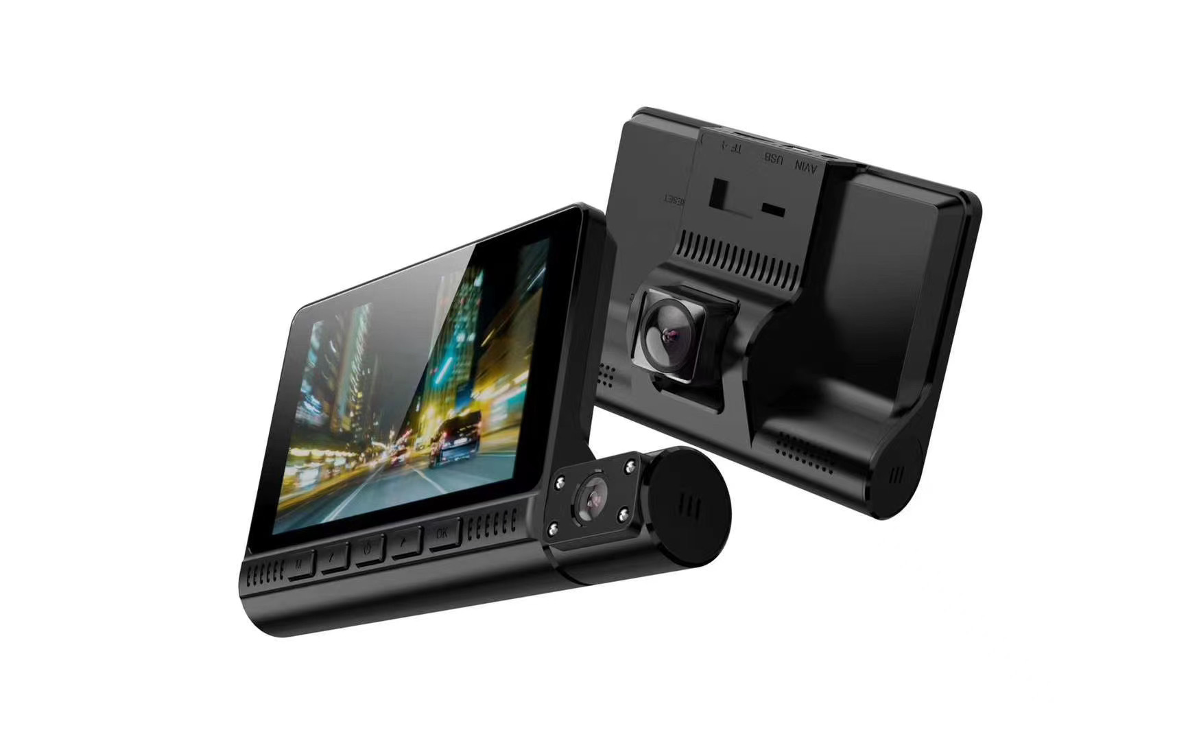 Videoregistratore DVR auto da 4 pollici HD 1080P di alta qualità Dash Cam 3 obiettivi Smart G-Sensor Telecamera posteriore Grandangolo da 170 gradi Ultra Risoluzione anteriore con fotocamera interna e posteriore