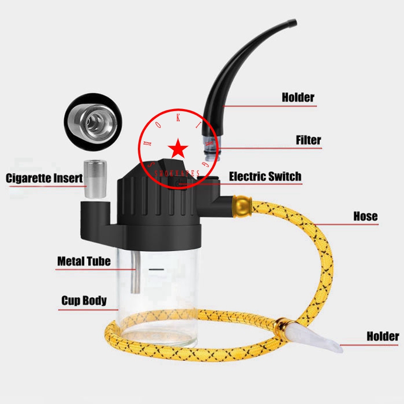 Yeni stil siyah usb elektrikli nargile kiti sigara su borusu bubbler bong boruları kuru bitki tütün filtresi sigara tutucu tüp taşınabilir çıkarılabilir seyahat