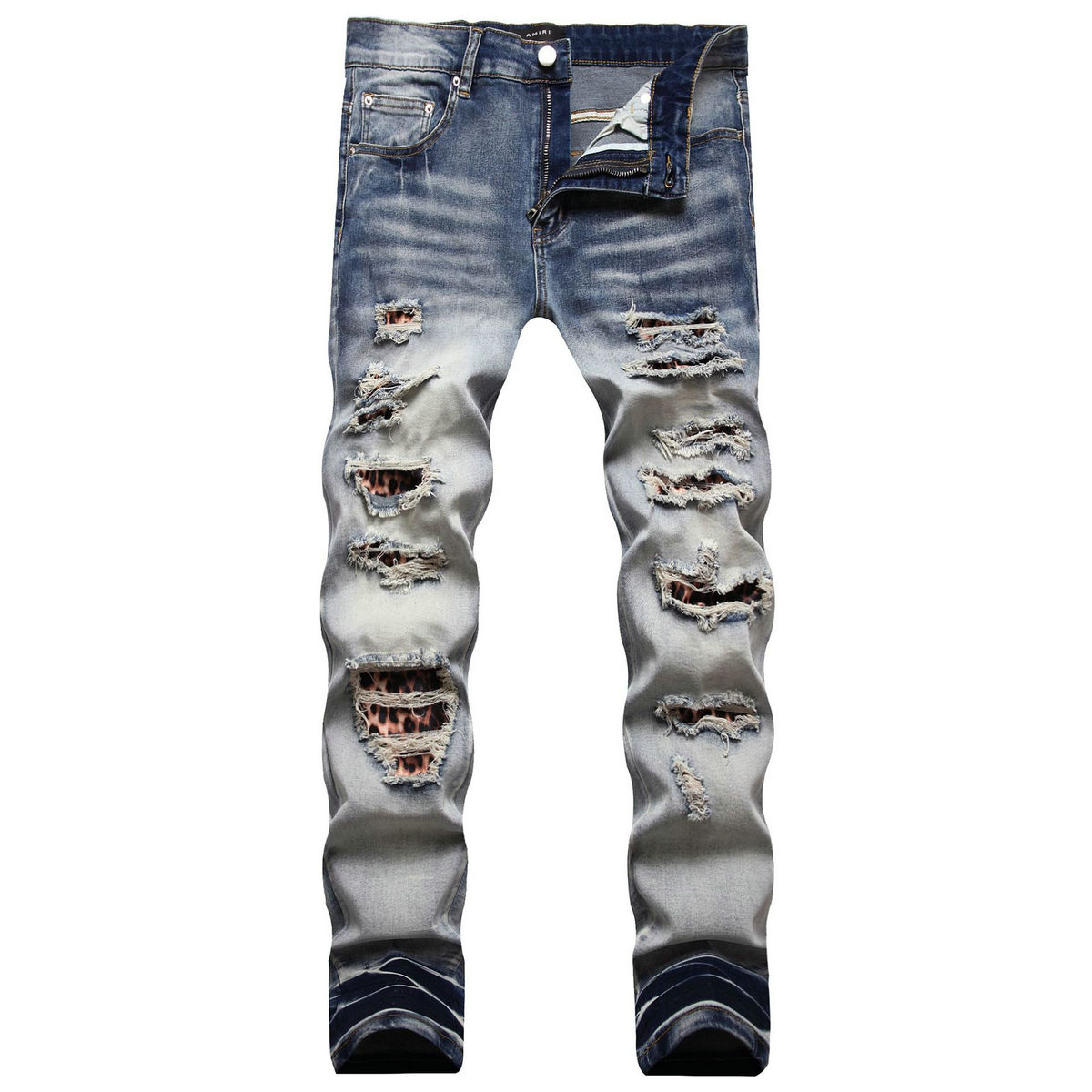 Herrenjeans European Jean Hombre Letter Star AM winziger Fleck Herren Stickerei Patchwork Zerrissen Trendmarke Motorradhose Herren Skinny AM1181 # Größe 28-42