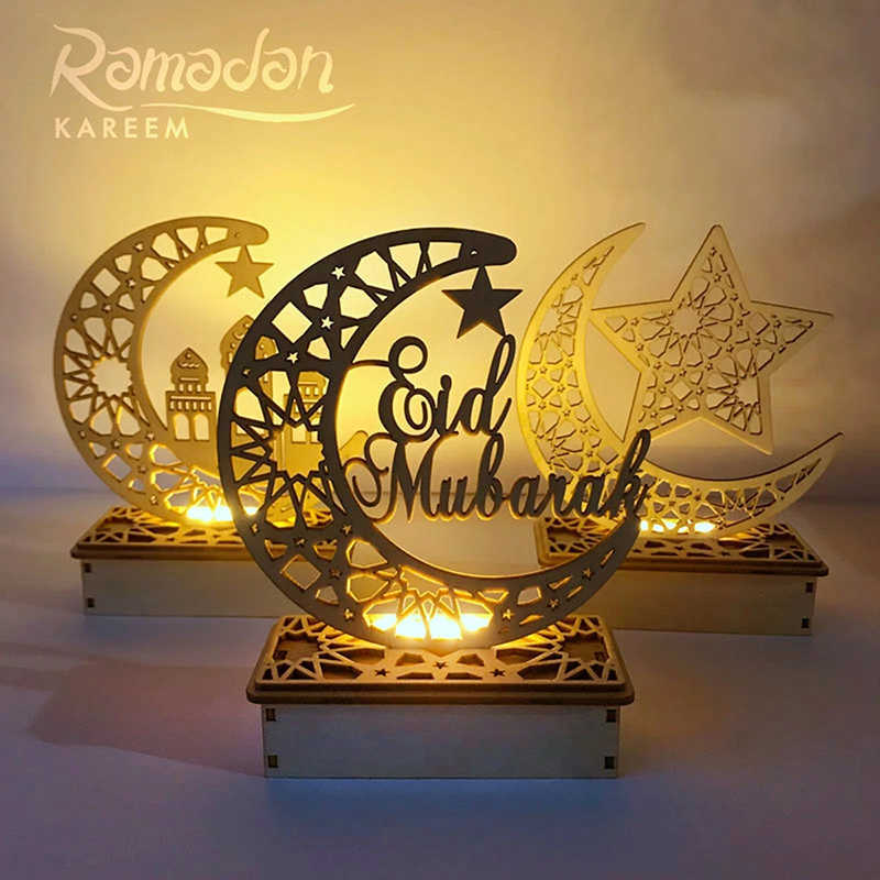 Lights Mubarak Wood Pendant Night Light Ramadan ation för Home Islamic Muslim Party Eid Gifts Moon Lamp Room Decor AA230426