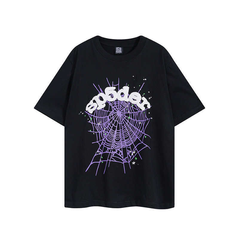 Men's Summer New T-shirts 2024 Street Fashion Brand  Spider Web Print Casual Round Neck T-shirt Unisex