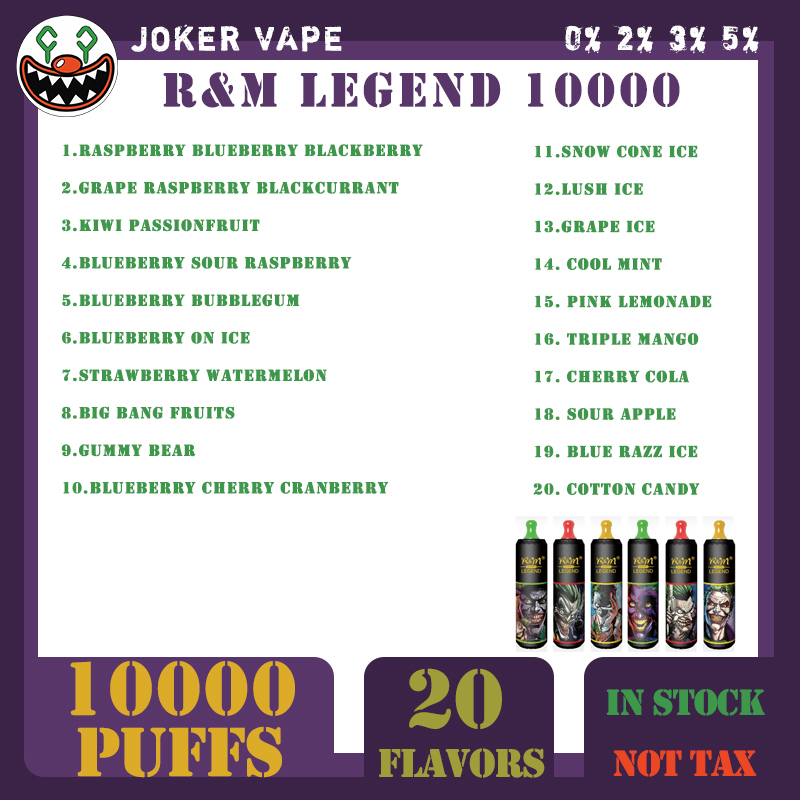 RM Legend 10K Puffs Original Einweg-Vape-Stift, 20 ml, vorgefüllt, 0 % 2 % 3 % 5 %, 650 mAh, wiederaufladbare Batterie, Luftstromkontrolle, 20 Geschmacksrichtungen, RandM Legend, schnell auf Lager