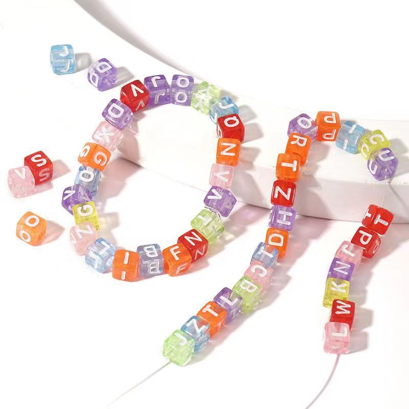 8mm Transparent acrylique lettre carré perle téléphone portable chaîne Bracelet bijoux enfants bricolage accessoires faits à la main