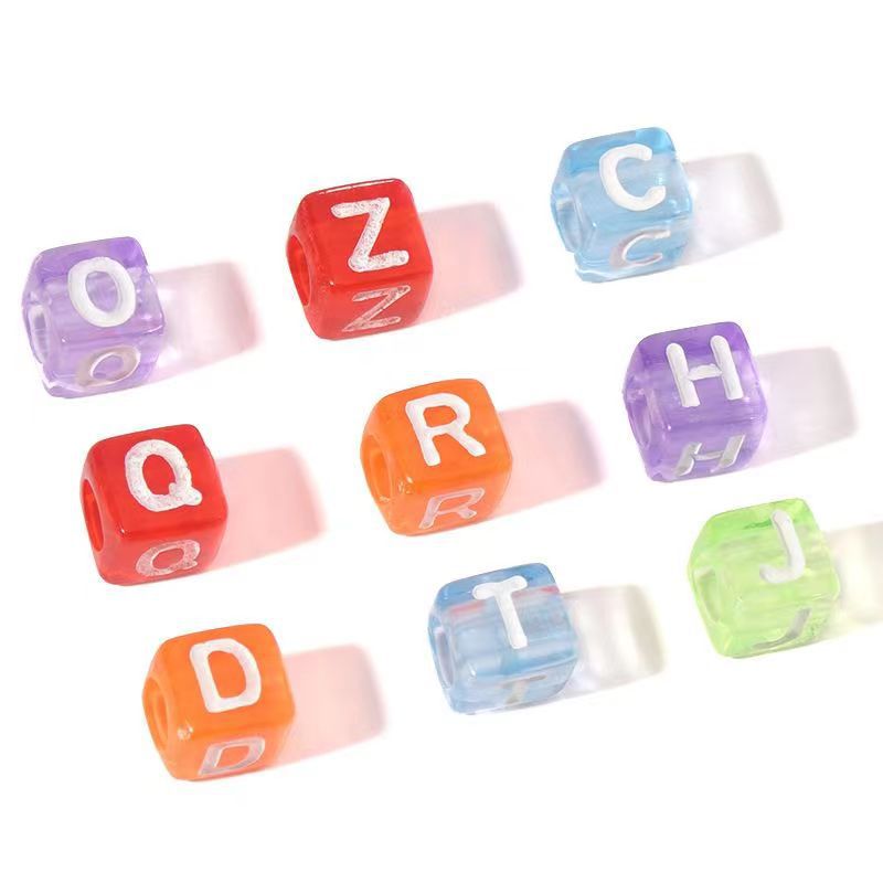 8mm Transparent acrylique lettre carré perle téléphone portable chaîne Bracelet bijoux enfants bricolage accessoires faits à la main