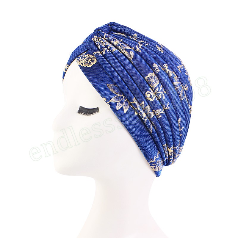 Spring Femmes Gold Sparkly Shiny Print Turban Hat Bons musulmans CHEMO CHEPEUR HIJAB HEURS PERTE COURT