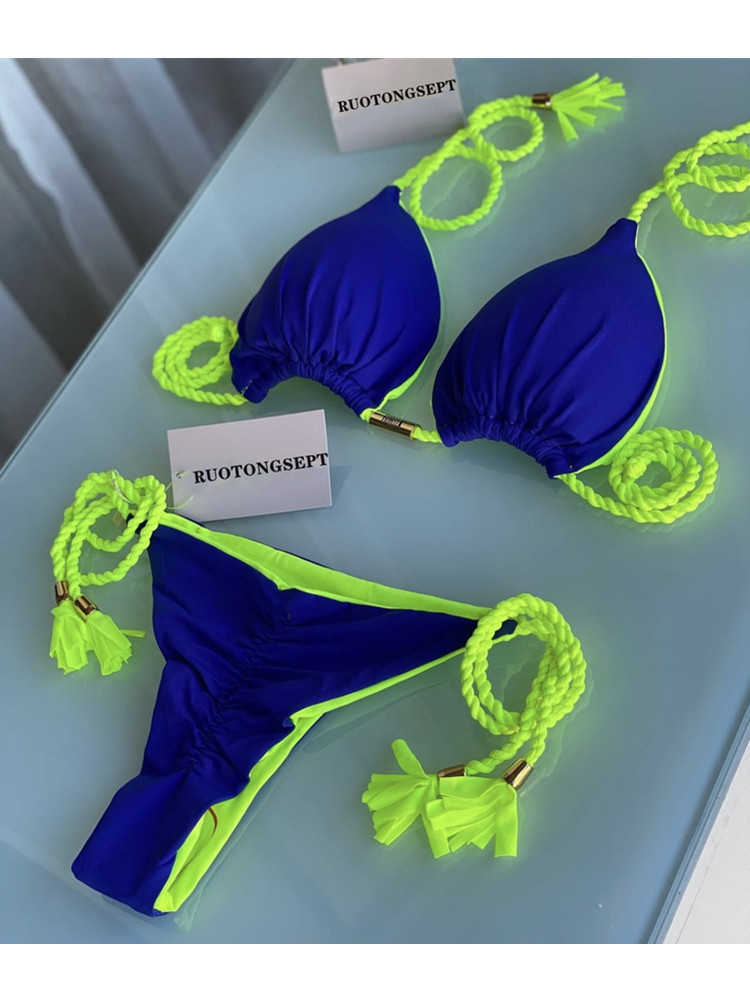 여자 수영복 Ruotongsept Swimwear Thong Bikini Set 2022 New Blue Swimsuits 여자 섹시한 목욕복 비키니 삼각형 붕대 여성 비치웨어 P230426