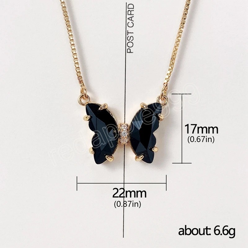Agrémenté grand cristal noir pierre papillon conception pendentif collier pour les femmes brillant mode bijoux fête collier