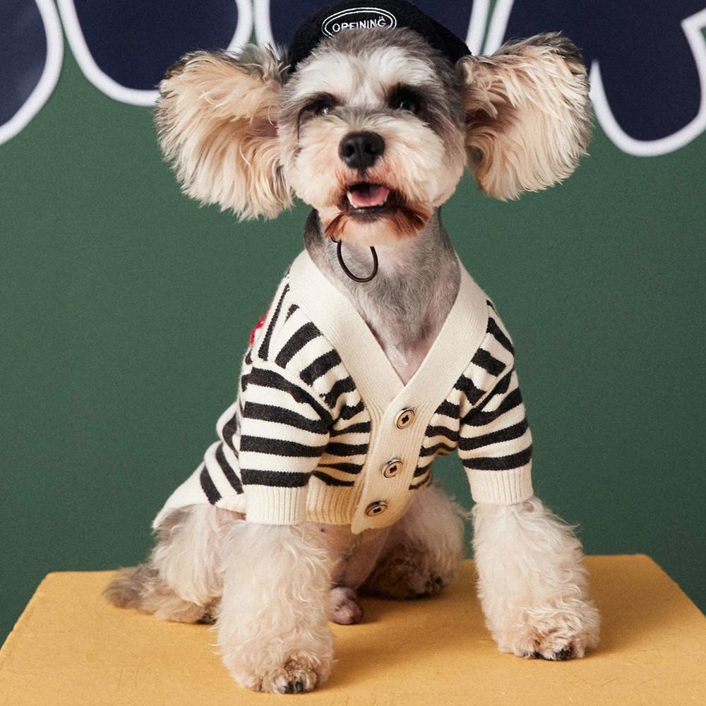 Maglioni Vestiti cani Autunno Inverno Teddy Schnauzer Maglione animali carino Cardigan a righe cani di piccola taglia Abbigliamento gatti Cappotto cuccioli Felpe con cappuccio cani