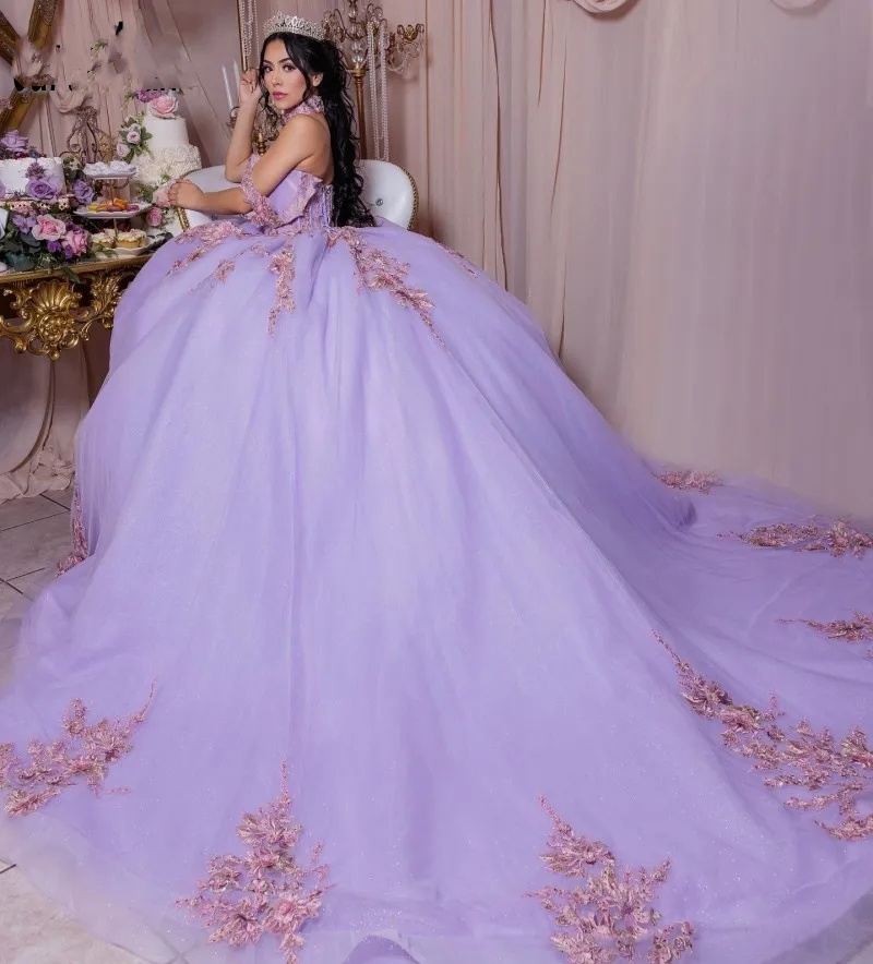 Elegant Vestido XV Anos 2024 Floral Applique Quinceanera Dresses Off The Shoulder Backless Sweet 16 Prom Gowns Pageant Party Gowns