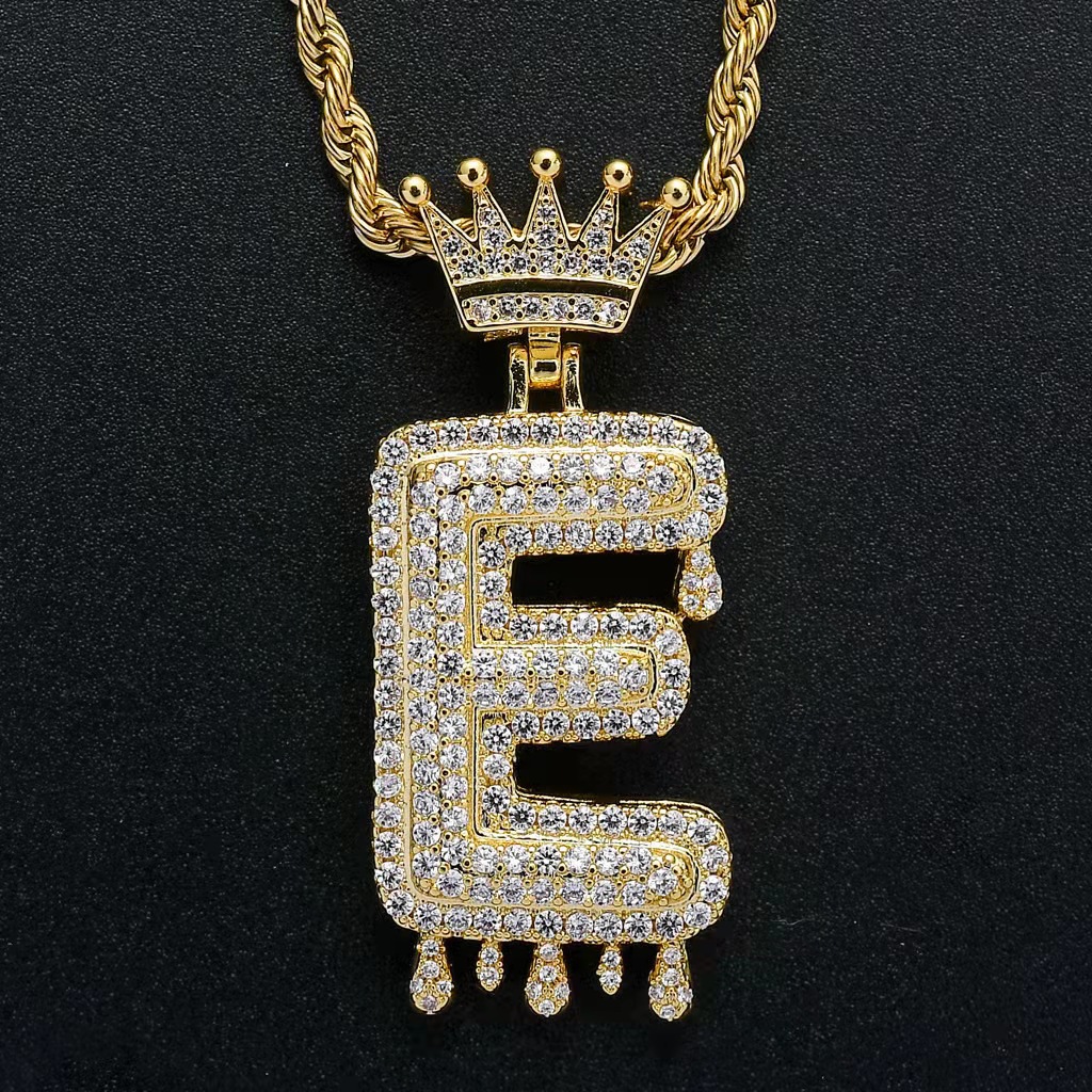 Hip Hop Crown Waterdrop Art A-Z Letters Netters Netlace Bling Full Zircon Jewelry Men Gift Hight