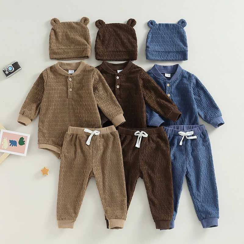 Kläder set nya baby pojkar faller kläder mönster långärmad tröjor rompers långa byxor hatt söta nyfödda kläder set