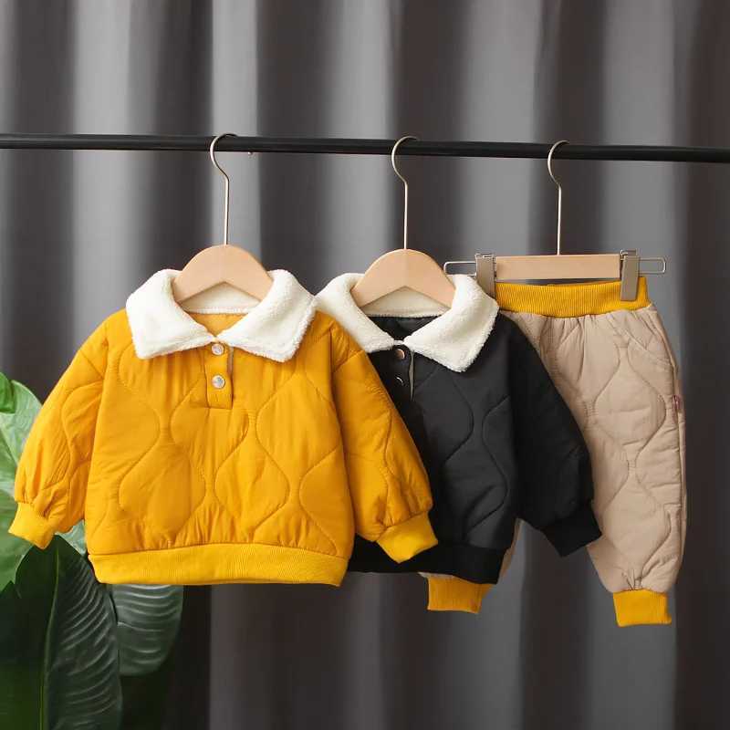 Clothing Sets Children Clothes Suit 2023 New Plus Thick Outfits Years Baby Boys Sweater+Trousers Autumn Girl Clothing Set R231127