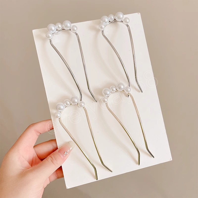 Parel U-vormige haarspeld Klassiek Metaal Goud/zilver Kleur Haarclip Vork Voor Vrouwen Eenvoudig Bruiloft Haar Accessoreis Charm Sieraden