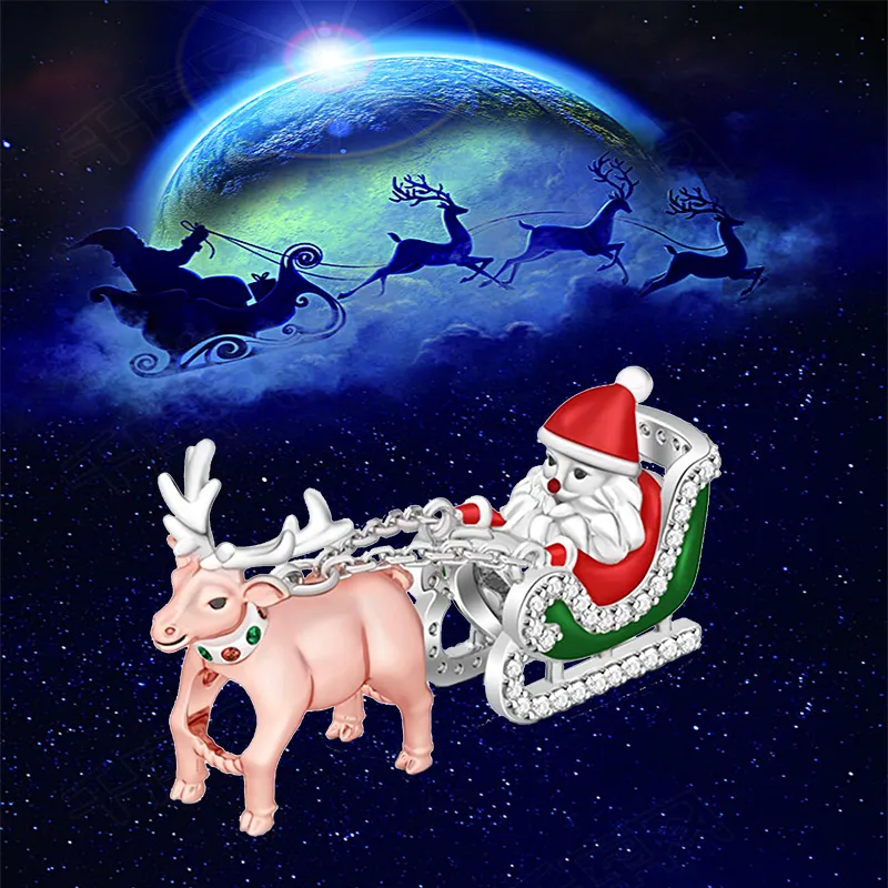925 Sterling Silver Christmas Collection Charm Santa Claus Bead DIY For Pandora Bracelet
