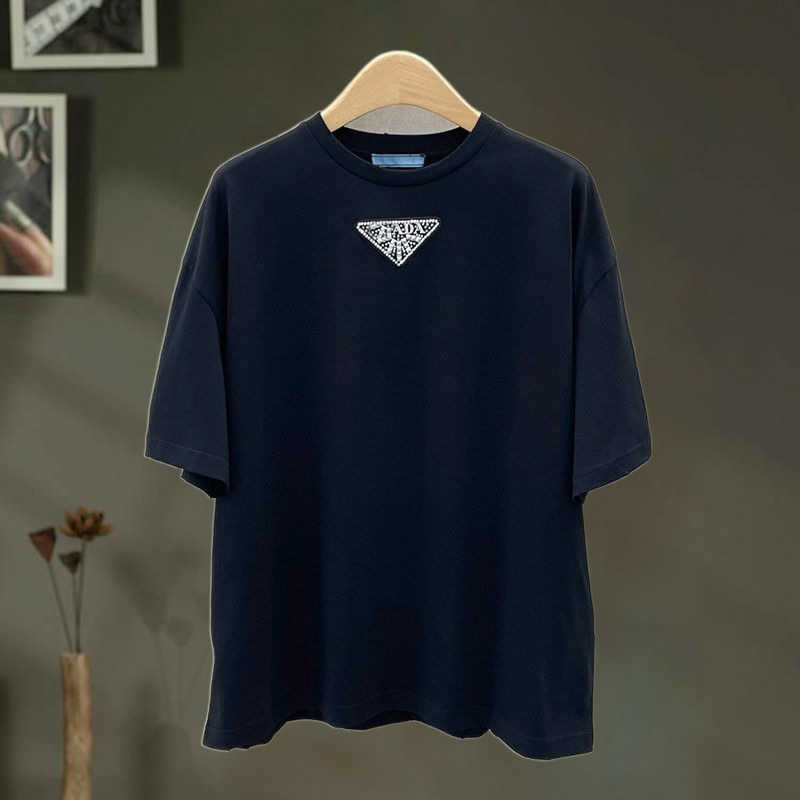 Roupa feminina de grife 20% de desconto de camisa coreana verão 2023 Hot Diamond Letter Sleeve Top T-Shirt Label