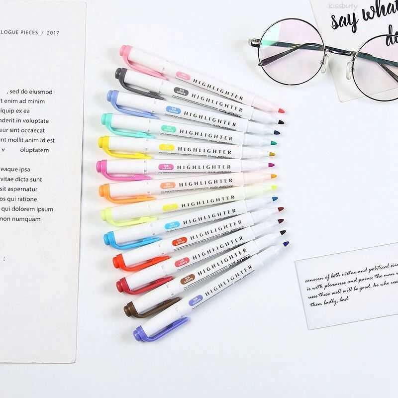 Watercolor Brush 5/Double Headed Highlighter Pen Art Markers Kawaii Japanese Soft Color Fluorescent Pens School Office Stationery P230427