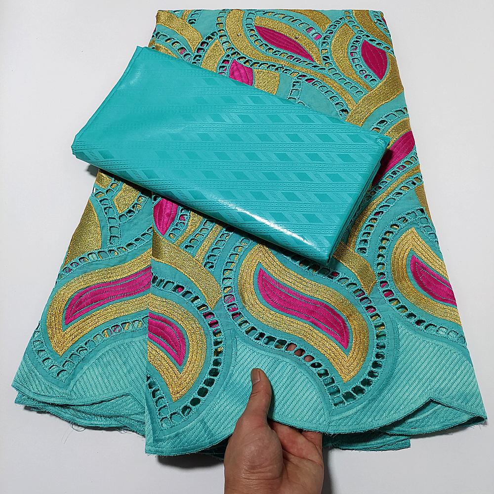 Tissu 2022 nouveau français 100% coton Net dentelle tissu de haute qualité africain Bazin Riche Brode tissu vert 2.5 + 2.5Yardspour robe A2711