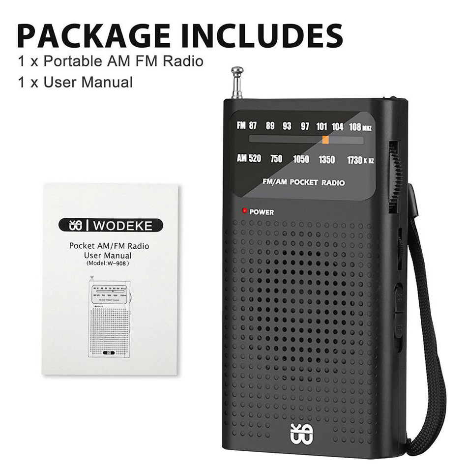 Mini Radio Portable AM/FM Dual Band Stereo Weather Pocket Radio Receiver for Walking Hiking Camping W-908