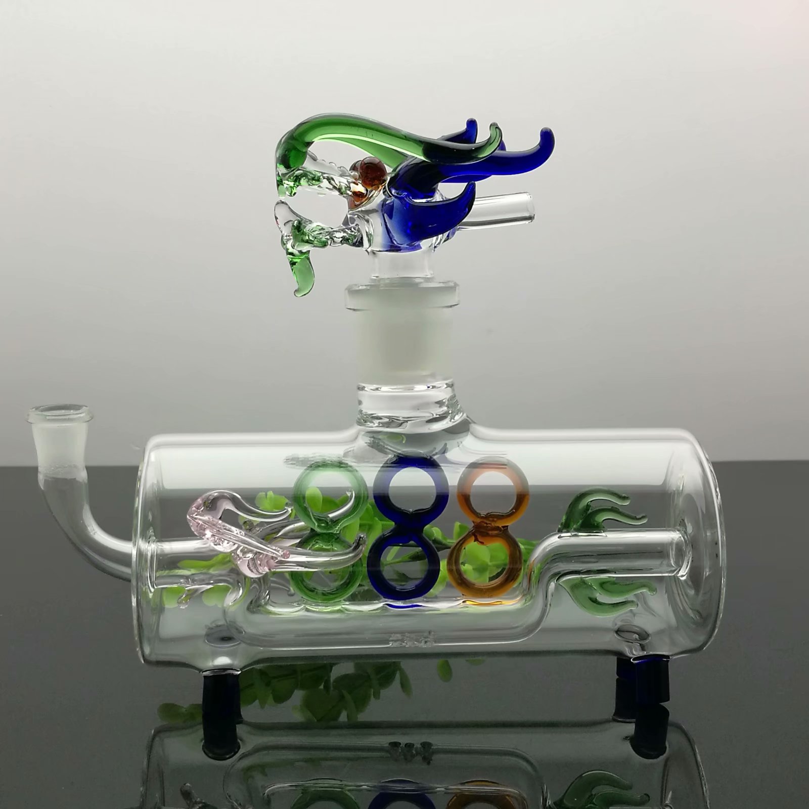 Rookpijpen AEECSSORIES GLASSHAAK HUWELAGS KLASSIEKE KLAARS VAN DE KLIJSTE GROTE KOOP Horizontale pijp 8-vormige Dragon Bottle Water Rookfles