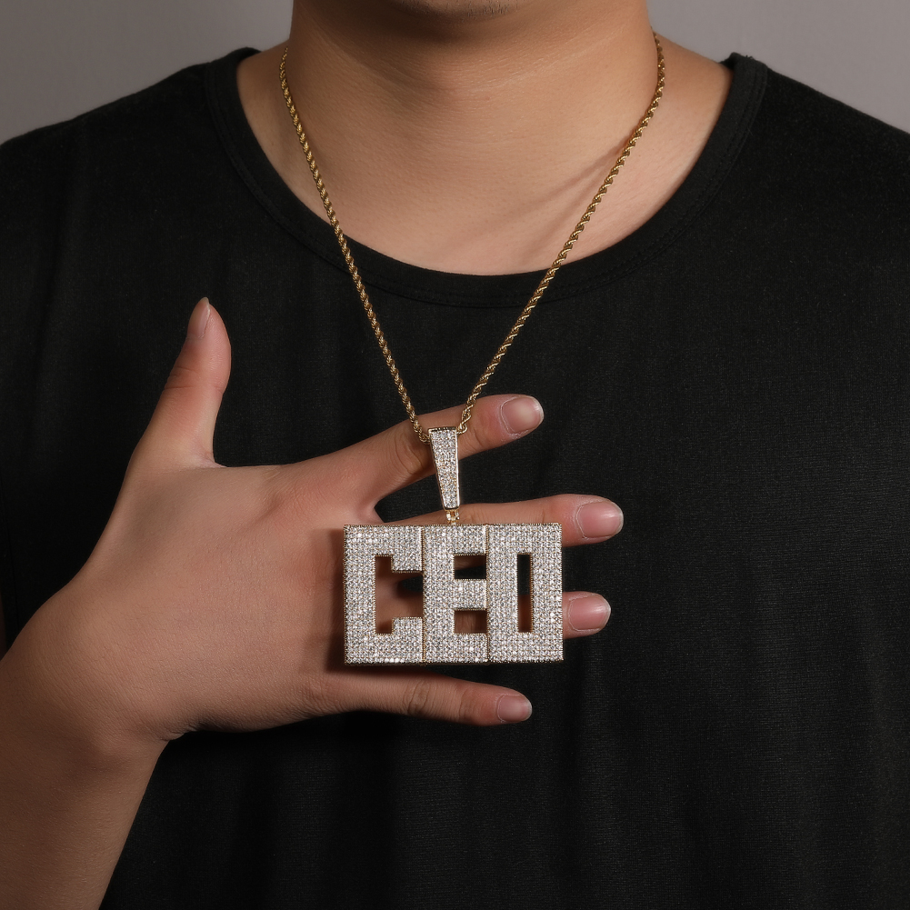 힙합 DIY 사용자 정의 이름 큰 A-Z 편지 사각형 펜던트 남성 목걸이 전체 지르콘 보석