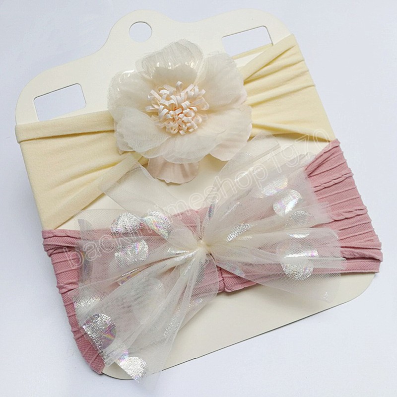 Lovely Artificial Flower Elastic Hairband Shining Net Yarn Bows Baby Headband Princess Headwear Birthday Gifts