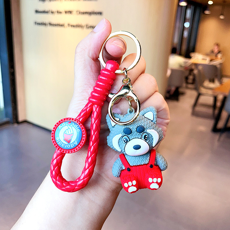 Mignon petit raton laveur ours réseau rouge porte-clés sac pendentif voiture porte-clés