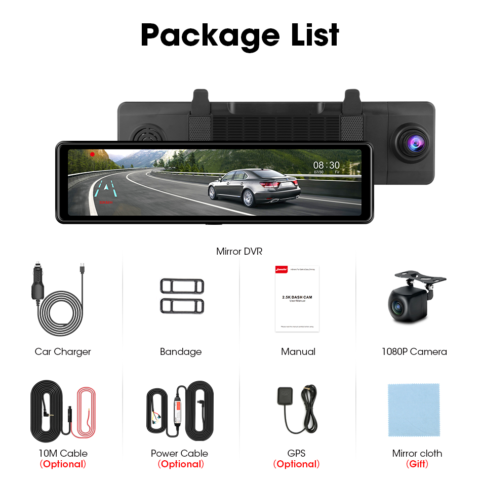 DVR de 10,88 pouces DVR 2,5k tactile Camera avant Time-lapse Video GPS Track Playback Recorder Double Lens 1080p Cams arrière