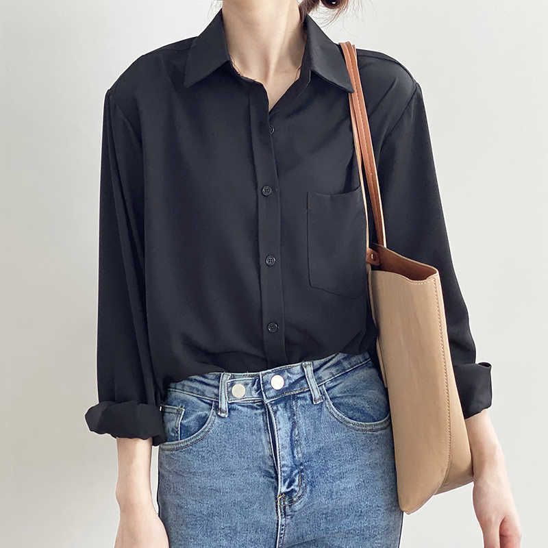 Kvinnors blusar Skjortor Lossa vita skjortor för kvinnor Top Turn-Down Collar Solid Female Shirts Casual Office Ladies Tops 2022 Spring Summer Bluses 11354 P230427