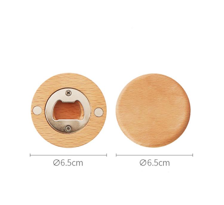 Blank Openers DIY Beech Wooden Round Shape Bottle Opener Coaster Fridge Magnet Decoration Beer Bottle Opener Custom Logo SN6889