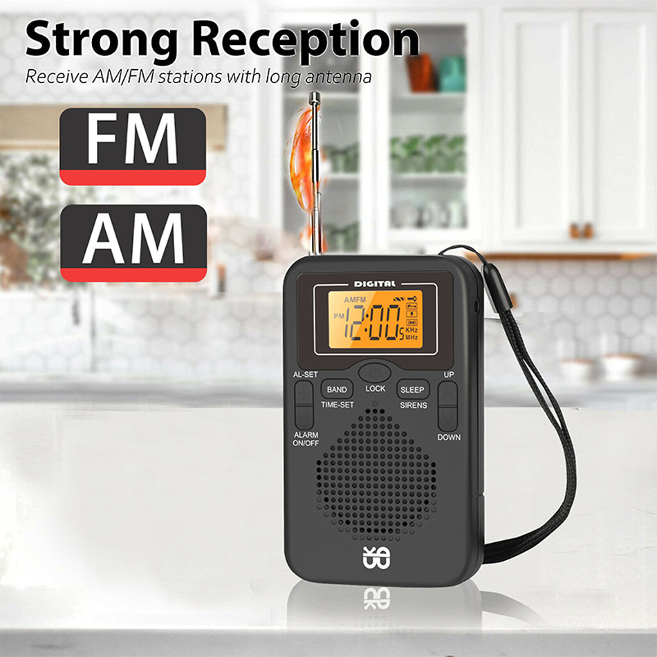 Portable Radio Mini AM FM Weather Radio Pocket Radio Player LCD Screen Digital Alarm Clock Radio Lange Range Beste ontvangst W-206