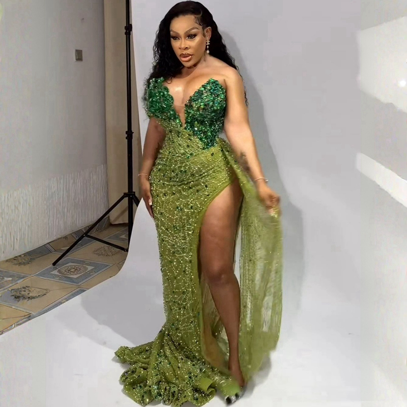 Emerald Aso Ebi Prompare Sparkling кружевные русалка вечерние платья.