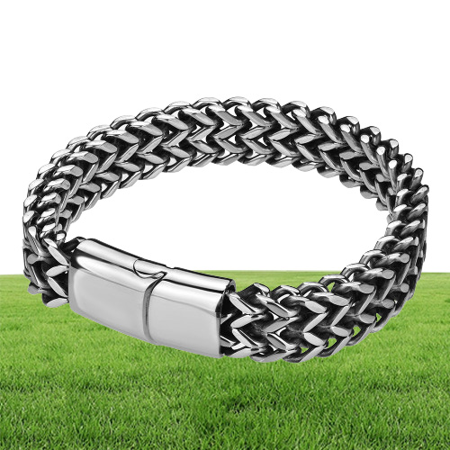 Men039s – Bracelet tressé en acier inoxydable, Double rangée avant et arrière, fermoir magnétique, bijoux en acier titane, 1449589