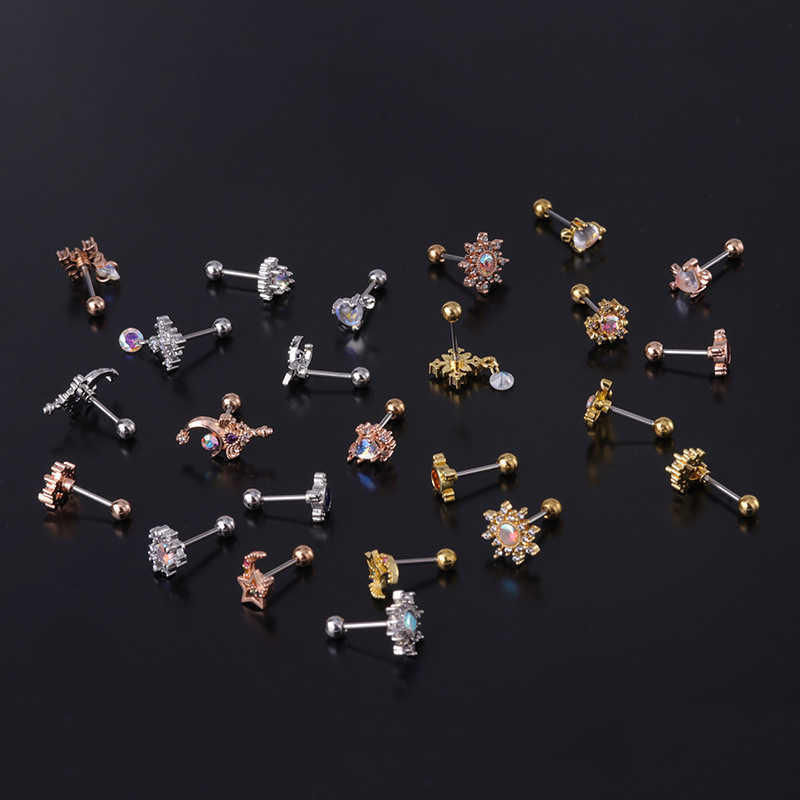 New Korean Geometric Design Metal Stainless Steel Stud Earrings Thin Rod Ear Bone Nail Studs With Colored Cubic Zircon 20g Puncture Jewelry Piercing Gold Wholesale