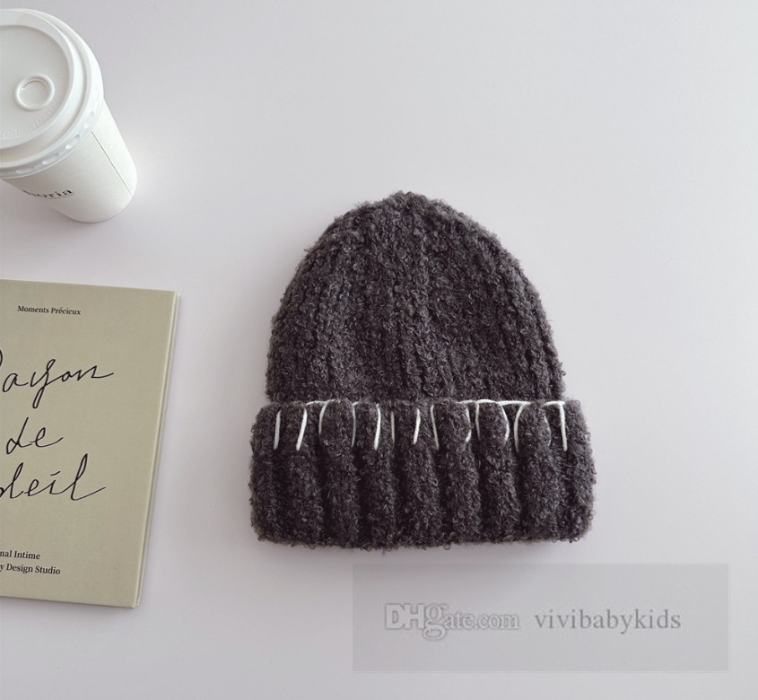 Детские вязаные шапки для мальчиков и девочек, винтажная универсальная шапка с застежкой по краям, осенне-зимняя детская мягкая теплая шапка Z5612