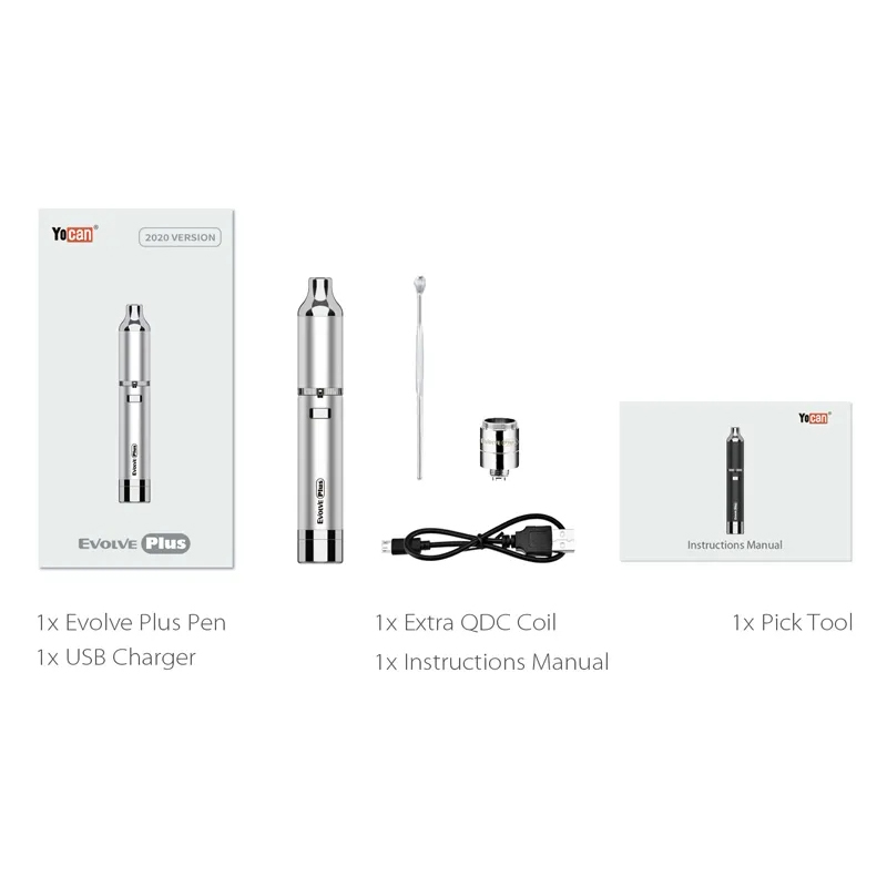Yocan Evolve Plus Wax Vape Pen Kitビルトイン1100MAHバッテリークォーツデュアルコイルテクノロジーテクノロジーおよび電子タバコを濃縮する