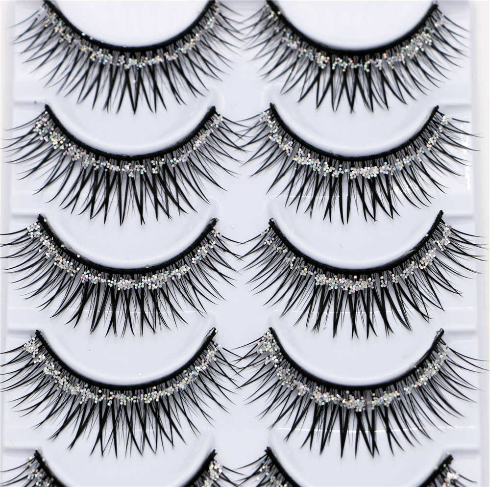 False Eyelashes Handmade False Eyelashes Silver Glitter Sequins Thick False Eyelashes Cross Slender Stage Performance Latin False Eyelashes Z0428