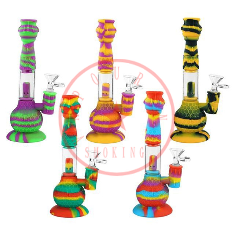 Coloré Guêpe Nid Silicone Fumer Bong Tuyaux Kit Portable Innovant Narguilé Voyage Bubbler Tabac Filtre Entonnoir Cuillère Bol Huile Rigs Waterpipe Titulaire DHL