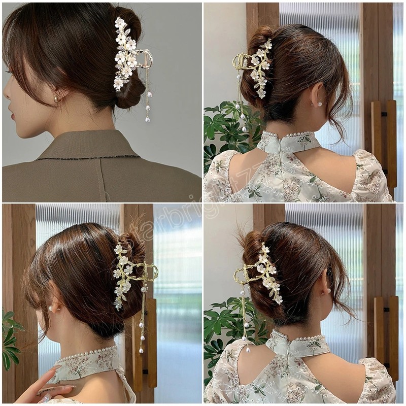 Pearl Flower Tassel Hair Claw Cute Sweet Hairpin Girl Fashion Hair Clip hoofdtooi feest vrouwen haaraccessoires cadeau