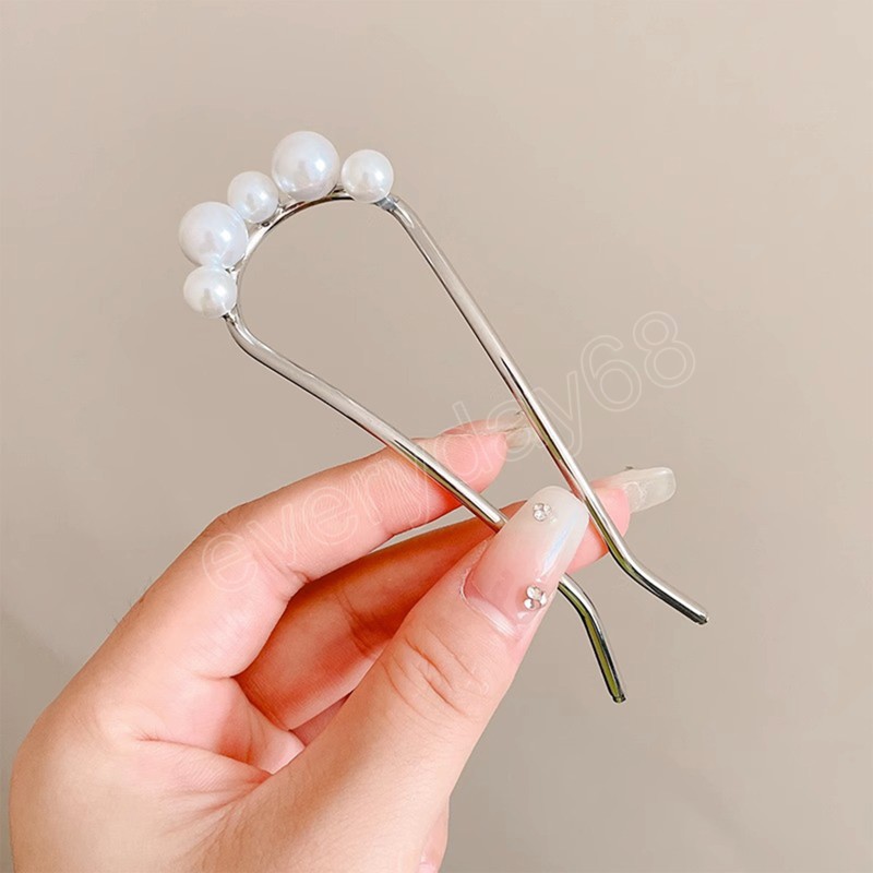 Parel U-vormige haarspeld Klassiek Metaal Goud/zilver Kleur Haarclip Vork Voor Vrouwen Eenvoudig Bruiloft Haar Accessoreis Charm Sieraden
